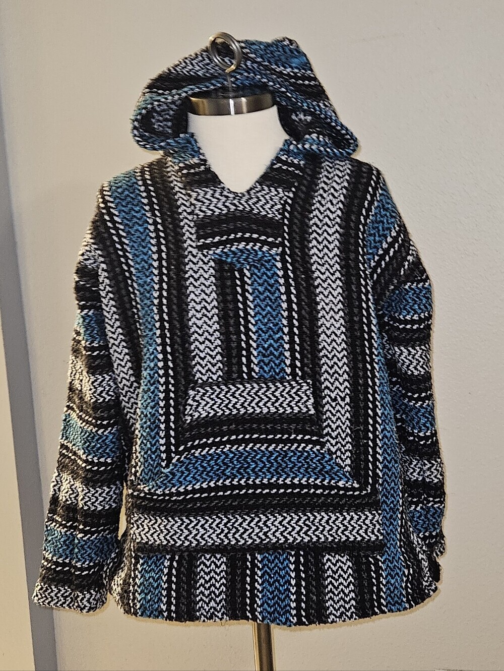 Baja Joe Woven Hooded "Drug Rug" Jacket - Black & Teal